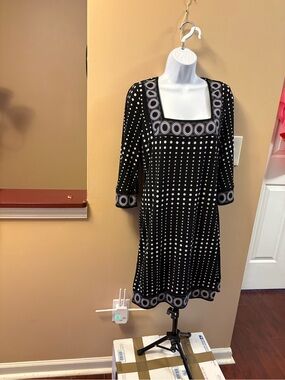 White House Black Market Black and White Polka Dot Square Neck Dress